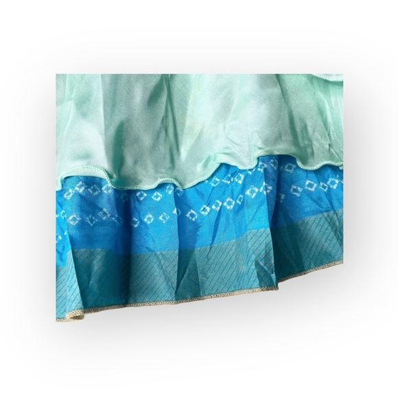 new Hale Bob ♕ Crinkled Silk Print Midi Skirt ♕ Aqua Ombre ♕ Gold Print ♕ Medium - Picture 4 of 16